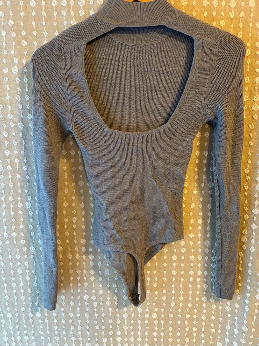 Abercrombie & Fitch Slate Gray Ribbed Open-Back Long Sleeve Bodysuit